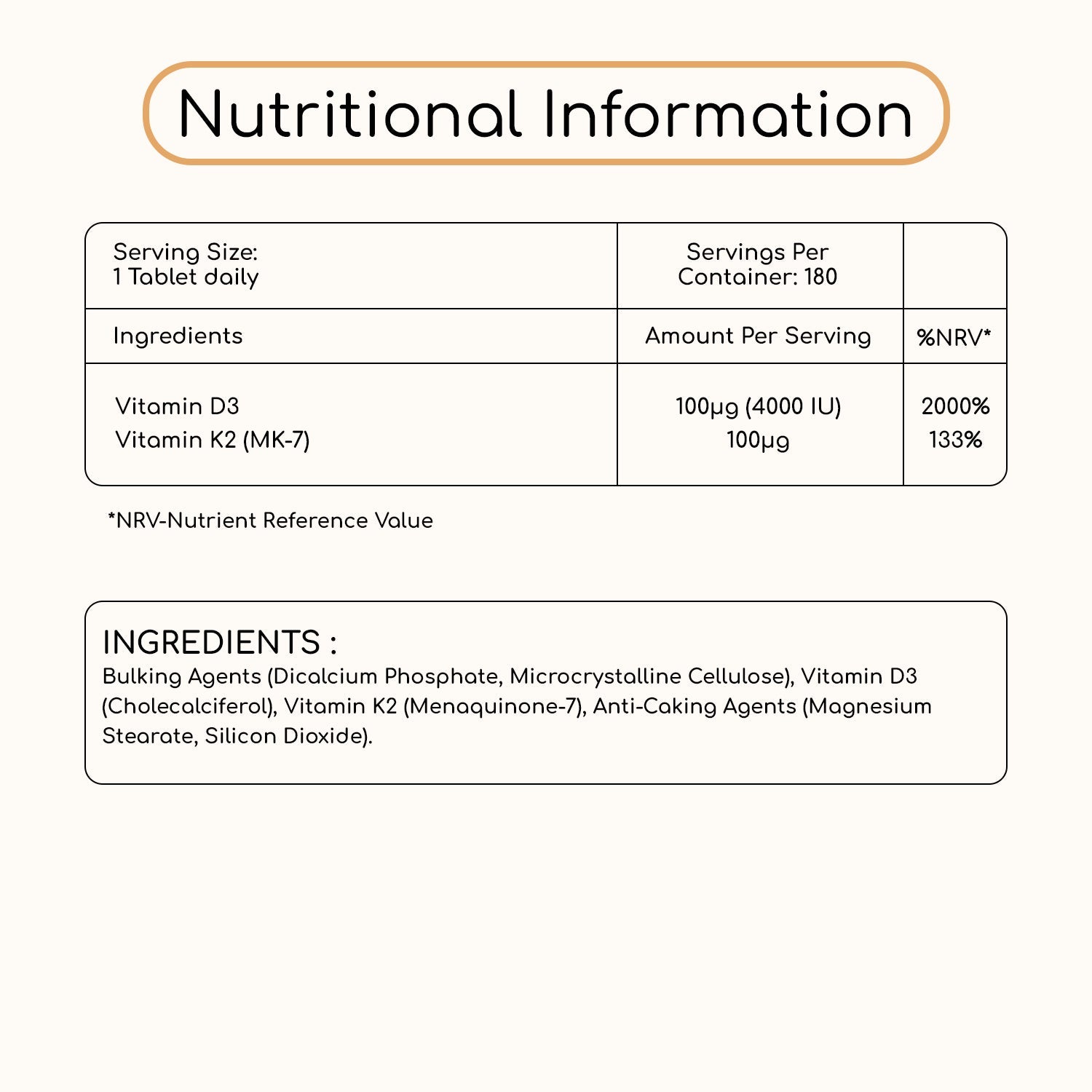 Vitamin D3+K2 Tablets